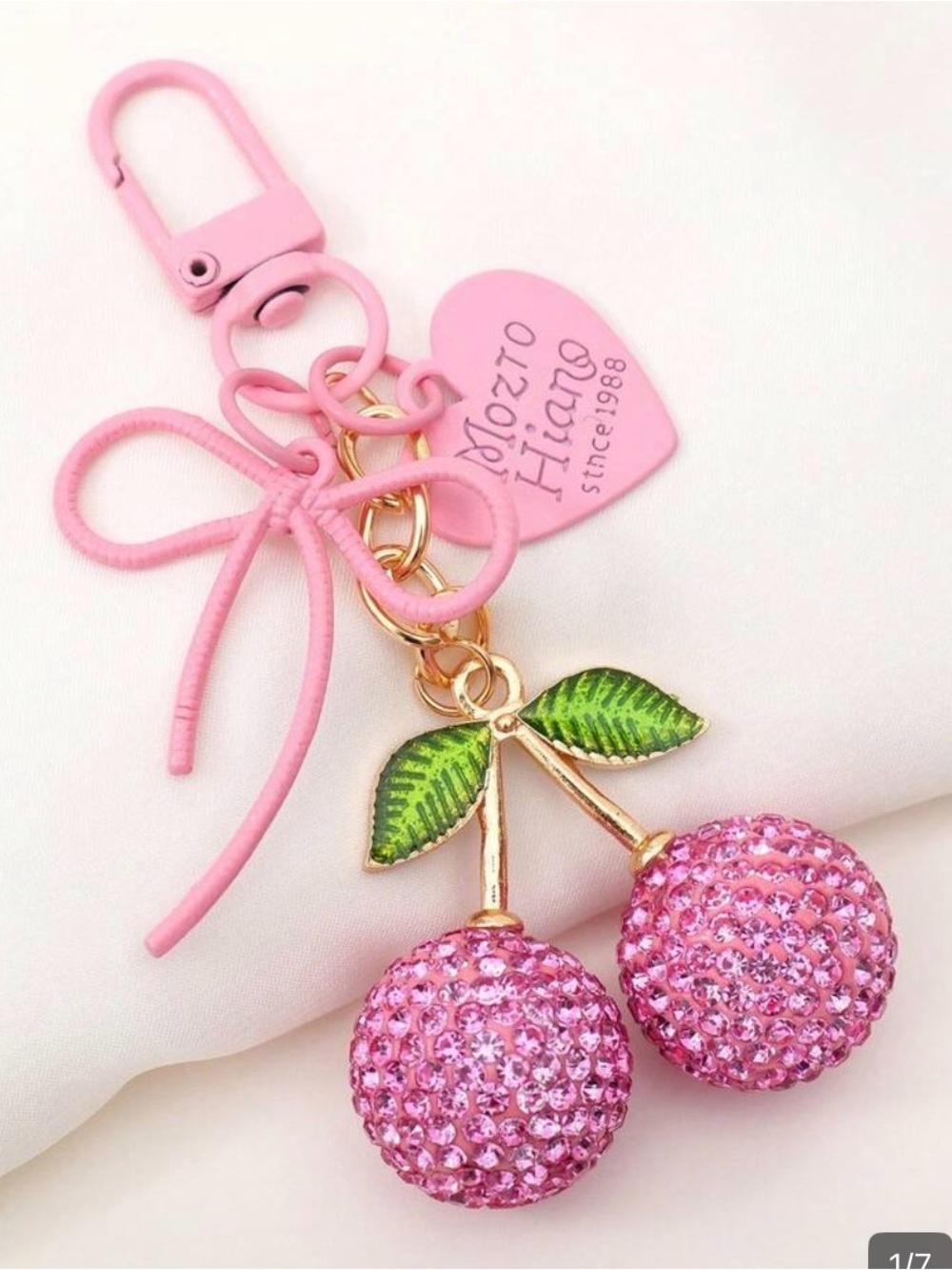 Pink Crystal Cherry Key & Card Holder Charm